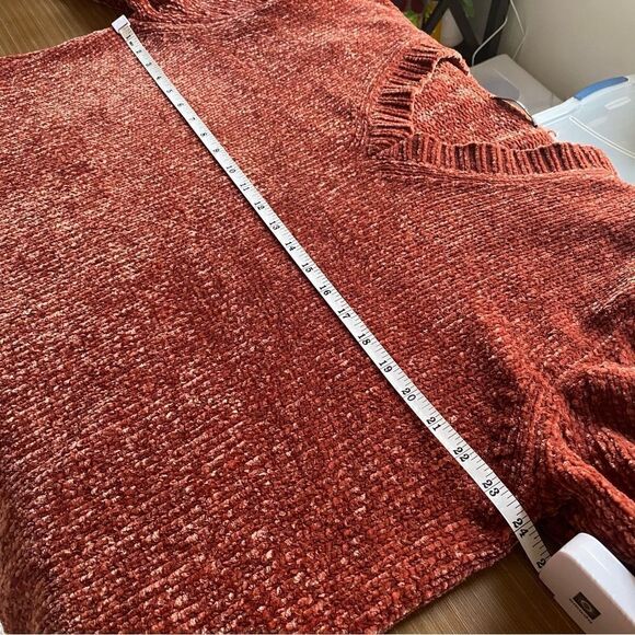 Zara Chenille Chunky Knit Oversized V-neck Cozy Pullover Sweater Rust Spiced Red - Picture 8 of 13